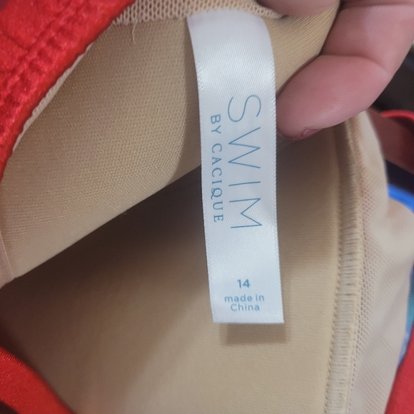 NWOT Lane Bryant Cacique Red Shimmer No Wire Blouson Tankini Size 14 - Picture 6 of 6